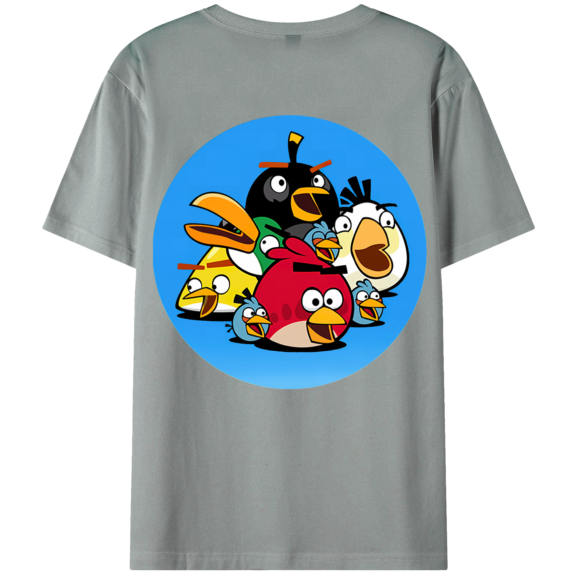 （画像用） Angry Birds アングリーバード 綿100％ メンズ半袖Tシャツ（バックプリント） 通気性